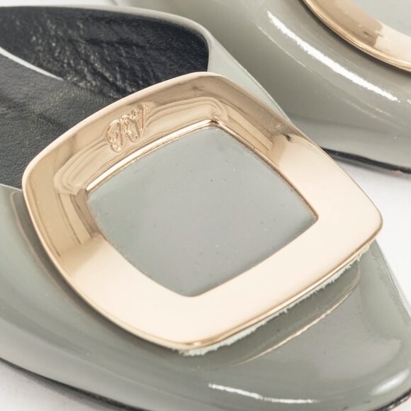 Roger Vivier Chips Grey Patent Leather Buckle Scrunch Flats - Picture 8 of 10